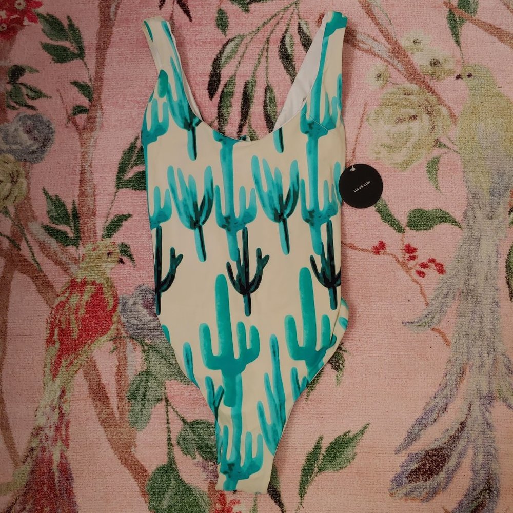NWT Green and White Cactus Print Swimsuit